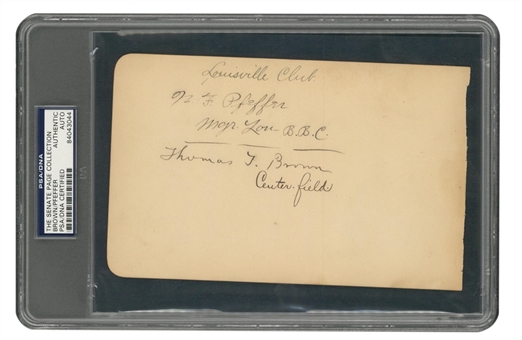 N.F. Nathaniel "Fred" Pfeffer & Thomas T. Brown Autographed Encapsulated Album Page - The Senate Page Collection (PSA/DNA)